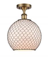  516-1C-BB-G121-10CBK-LED - Farmhouse Chicken Wire - 1 Light - 10 inch - Brushed Brass - Semi-Flush Mount