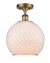  516-1C-BB-G121-10CSN-LED - Farmhouse Chicken Wire - 1 Light - 10 inch - Brushed Brass - Semi-Flush Mount