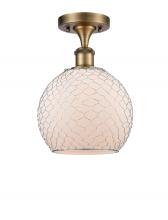  516-1C-BB-G121-8CSN-LED - Farmhouse Chicken Wire - 1 Light - 8 inch - Brushed Brass - Semi-Flush Mount