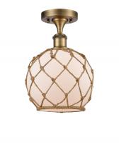  516-1C-BB-G121-8RB - Farmhouse Rope - 1 Light - 8 inch - Brushed Brass - Semi-Flush Mount