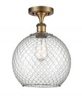  516-1C-BB-G122-10CSN-LED - Farmhouse Chicken Wire - 1 Light - 10 inch - Brushed Brass - Semi-Flush Mount