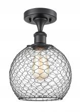  516-1C-BK-G122-8CBK-LED - Farmhouse Chicken Wire - 1 Light - 8 inch - Matte Black - Semi-Flush Mount