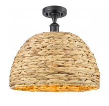  516-1C-BK-RBD-16-NAT - Woven Rattan - 1 Light - 16 inch - Matte Black - Semi-Flush Mount