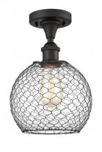  516-1C-OB-G121-8CBK-LED - Farmhouse Chicken Wire - 1 Light - 8 inch - Oil Rubbed Bronze - Semi-Flush Mount