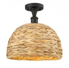  516-1C-OB-RBD-12-NAT - Woven Rattan - 1 Light - 12 inch - Oil Rubbed Bronze - Semi-Flush Mount