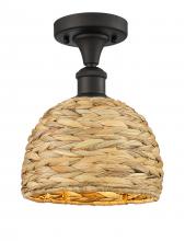  516-1C-OB-RBD-8-NAT - Woven Rattan - 1 Light - 8 inch - Oil Rubbed Bronze - Semi-Flush Mount