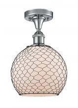  516-1C-PC-G121-8CBK-LED - Farmhouse Chicken Wire - 1 Light - 8 inch - Polished Chrome - Semi-Flush Mount