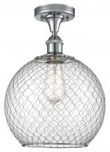  516-1C-PC-G122-10CSN-LED - Farmhouse Chicken Wire - 1 Light - 10 inch - Polished Chrome - Semi-Flush Mount