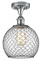  516-1C-PC-G122-8CBK-LED - Farmhouse Chicken Wire - 1 Light - 8 inch - Polished Chrome - Semi-Flush Mount