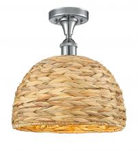  516-1C-PC-RBD-12-NAT - Woven Rattan - 1 Light - 12 inch - Polished Chrome - Semi-Flush Mount