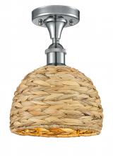  516-1C-PC-RBD-8-NAT - Woven Rattan - 1 Light - 8 inch - Polished Chrome - Semi-Flush Mount