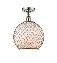  516-1C-PN-G121-10CBK-LED - Farmhouse Chicken Wire - 1 Light - 10 inch - Polished Nickel - Semi-Flush Mount