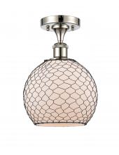  516-1C-PN-G121-8CBK-LED - Farmhouse Chicken Wire - 1 Light - 8 inch - Polished Nickel - Semi-Flush Mount