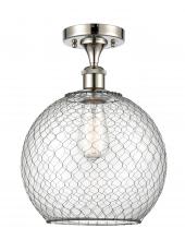  516-1C-PN-G122-10CBK-LED - Farmhouse Chicken Wire - 1 Light - 10 inch - Polished Nickel - Semi-Flush Mount