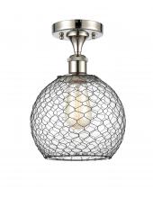  516-1C-PN-G122-8CBK-LED - Farmhouse Chicken Wire - 1 Light - 8 inch - Polished Nickel - Semi-Flush Mount