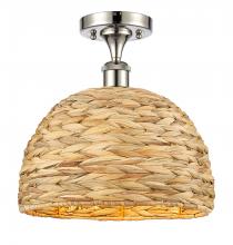  516-1C-PN-RBD-12-NAT - Woven Rattan - 1 Light - 12 inch - Polished Nickel - Semi-Flush Mount