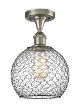  516-1C-SN-G122-8CBK-LED - Farmhouse Chicken Wire - 1 Light - 8 inch - Brushed Satin Nickel - Semi-Flush Mount