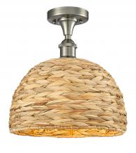 Innovations Lighting 516-1C-SN-RBD-12-NAT - Woven Rattan - 1 Light - 12 inch - Satin Nickel - Semi-Flush Mount