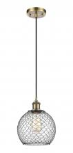  516-1P-AB-G122-8CBK-LED - Farmhouse Chicken Wire - 1 Light - 8 inch - Antique Brass - Cord hung - Mini Pendant