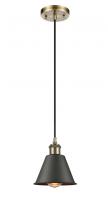  516-1P-AB-M8-BK-LED - Smithfield - 1 Light - 7 inch - Antique Brass - Cord hung - Mini Pendant