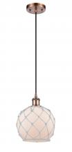  516-1P-AC-G121-8RW-LED - Farmhouse Rope - 1 Light - 8 inch - Antique Copper - Cord hung - Mini Pendant