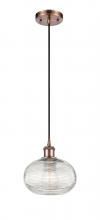  516-1P-AC-G555-8CL - Ithaca - 1 Light - 8 inch - Antique Copper - Cord hung - Mini Pendant