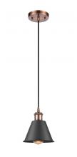  516-1P-AC-M8-BK-LED - Smithfield - 1 Light - 7 inch - Antique Copper - Cord hung - Mini Pendant