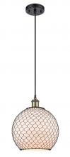  516-1P-BAB-G121-10CBK-LED - Farmhouse Chicken Wire - 1 Light - 10 inch - Black Antique Brass - Cord hung - Mini Pendant