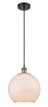  516-1P-BAB-G121-10CSN-LED - Farmhouse Chicken Wire - 1 Light - 10 inch - Black Antique Brass - Cord hung - Mini Pendant