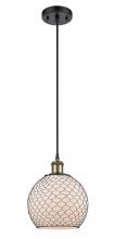  516-1P-BAB-G121-8CBK-LED - Farmhouse Chicken Wire - 1 Light - 8 inch - Black Antique Brass - Cord hung - Mini Pendant