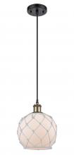  516-1P-BAB-G121-8RW - Farmhouse Rope - 1 Light - 8 inch - Black Antique Brass - Cord hung - Mini Pendant