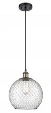  516-1P-BAB-G122-10CBK-LED - Farmhouse Chicken Wire - 1 Light - 10 inch - Black Antique Brass - Cord hung - Mini Pendant