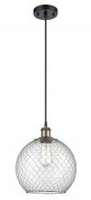  516-1P-BAB-G122-10CSN-LED - Farmhouse Chicken Wire - 1 Light - 10 inch - Black Antique Brass - Cord hung - Mini Pendant