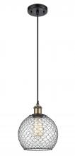  516-1P-BAB-G122-8CBK-LED - Farmhouse Chicken Wire - 1 Light - 8 inch - Black Antique Brass - Cord hung - Mini Pendant