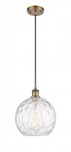  516-1P-BB-G1215-10-LED - Athens Water Glass - 1 Light - 10 inch - Brushed Brass - Cord hung - Mini Pendant