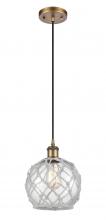  516-1P-BB-G122-8RW - Farmhouse Rope - 1 Light - 8 inch - Brushed Brass - Cord hung - Mini Pendant