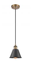  516-1P-BB-M8-BK-LED - Smithfield - 1 Light - 7 inch - Brushed Brass - Cord hung - Mini Pendant