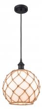  516-1P-BK-G121-10RB-LED - Farmhouse Rope - 1 Light - 10 inch - Matte Black - Cord hung - Mini Pendant