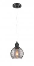  516-1P-BK-G1213-6SM - Athens Deco Swirl - 1 Light - 6 inch - Matte Black - Cord hung - Mini Pendant