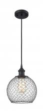  516-1P-BK-G122-8CBK-LED - Farmhouse Chicken Wire - 1 Light - 8 inch - Matte Black - Cord hung - Mini Pendant