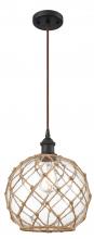  516-1P-OB-G122-10RB-LED - Farmhouse Rope - 1 Light - 10 inch - Oil Rubbed Bronze - Cord hung - Mini Pendant