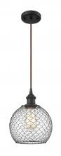  516-1P-OB-G122-8CBK-LED - Farmhouse Chicken Wire - 1 Light - 8 inch - Oil Rubbed Bronze - Cord hung - Mini Pendant