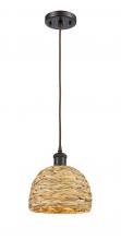  516-1P-OB-RBD-8-NAT - Woven Rattan - 1 Light - 8 inch - Oil Rubbed Bronze - Mini Pendant