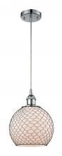  516-1P-PC-G121-8CBK-LED - Farmhouse Chicken Wire - 1 Light - 8 inch - Polished Chrome - Cord hung - Mini Pendant