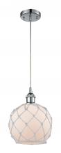  516-1P-PC-G121-8RW-LED - Farmhouse Rope - 1 Light - 8 inch - Polished Chrome - Cord hung - Mini Pendant