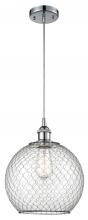  516-1P-PC-G122-10CBK-LED - Farmhouse Chicken Wire - 1 Light - 10 inch - Polished Chrome - Cord hung - Mini Pendant