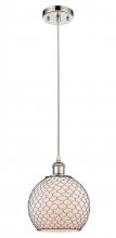  516-1P-PN-G121-8CBK-LED - Farmhouse Chicken Wire - 1 Light - 8 inch - Polished Nickel - Cord hung - Mini Pendant