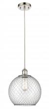  516-1P-PN-G122-10CBK-LED - Farmhouse Chicken Wire - 1 Light - 10 inch - Polished Nickel - Cord hung - Mini Pendant