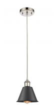  516-1P-PN-M8-BK-LED - Smithfield - 1 Light - 7 inch - Polished Nickel - Cord hung - Mini Pendant