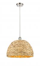  516-1P-PN-RBD-16-NAT - Woven Rattan - 1 Light - 16 inch - Polished Nickel - Mini Pendant